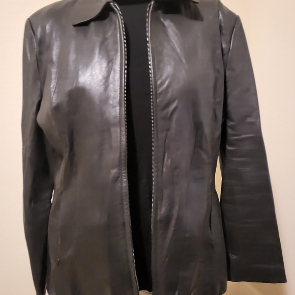 Black leather zip up Jacket - Picture 1 of 2